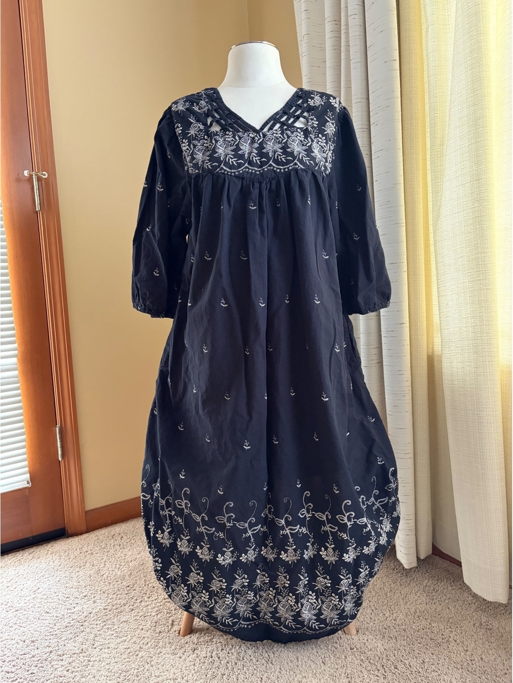 Women's Vermont Country Store black Cotton A-Line Dress Size L LARGE cotton